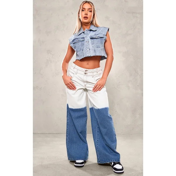Blue Dip Dye Wide Leg Jeans