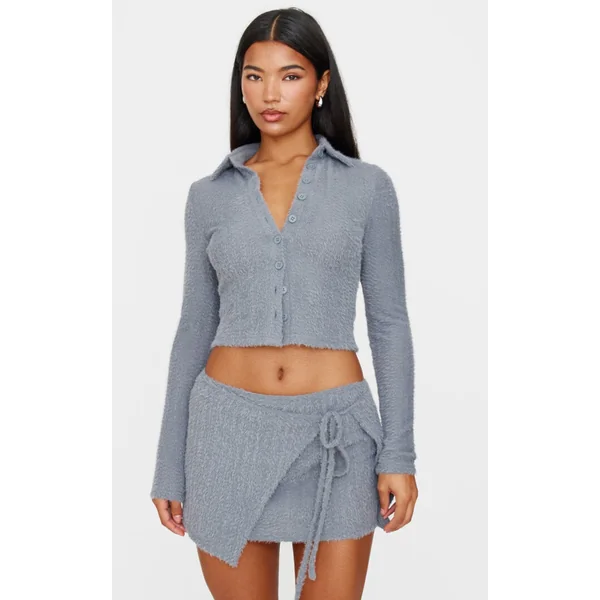 Blue Grey Brushed Texture Shirt