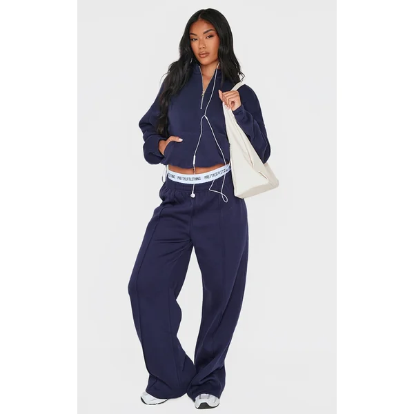 Blue Grey Seam Detail Wide Leg Sweatpants