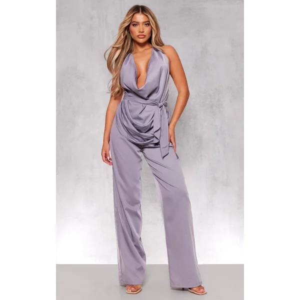 Blue Grey Woven Pocket Detail Straight Leg Pant