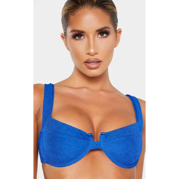 Blue Mini Crinkle Underwired Square Neck Bikini Top