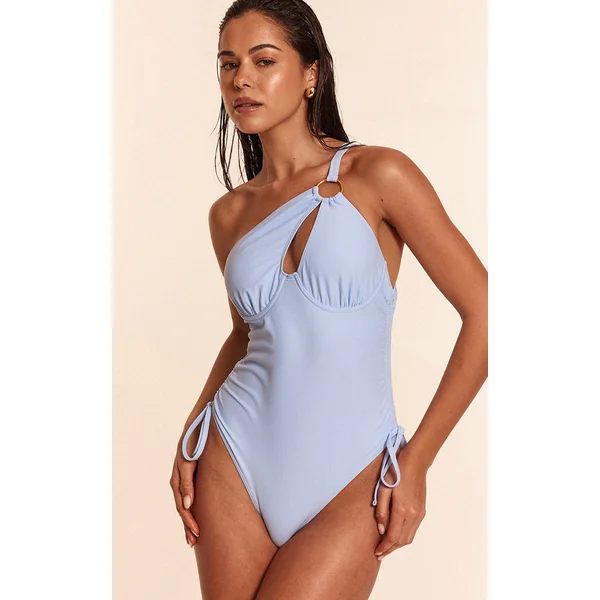 Blue One Shoulder Underwired Swimsuit