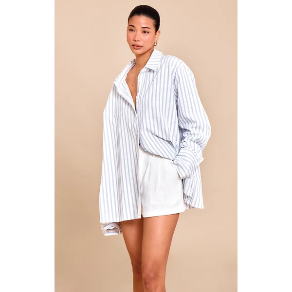 Blue Oversized Stripe Cuff Shirt