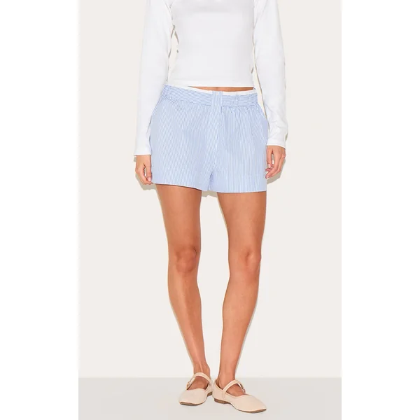 Blue Pinstripe Contrast Waistband Shorts