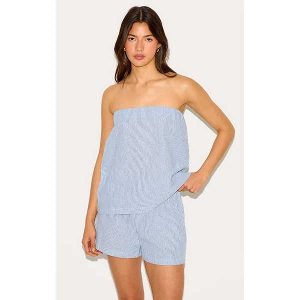 Blue Pinstripe Elasticated Floaty Shorts
