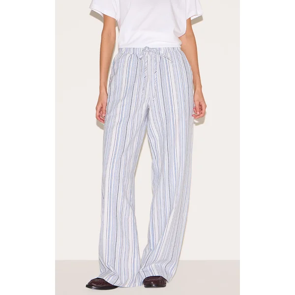 Blue Pinstripe Printed Drawstring Waist Slouchy Pants