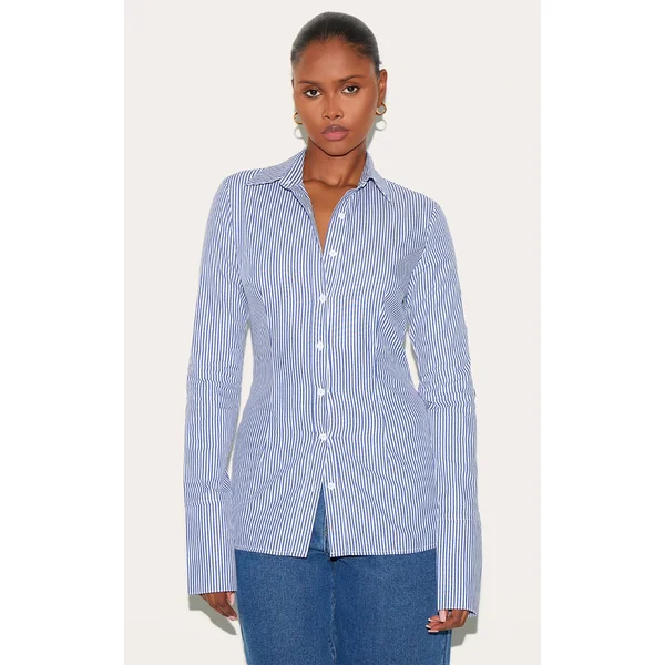 Blue Pinstripe Woven Fitted Shirt