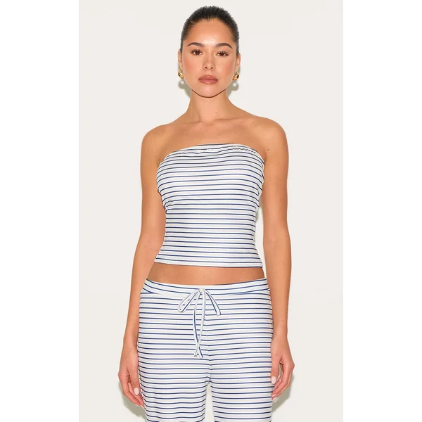 Blue Soft Touch Striped Long Bandeau Top
