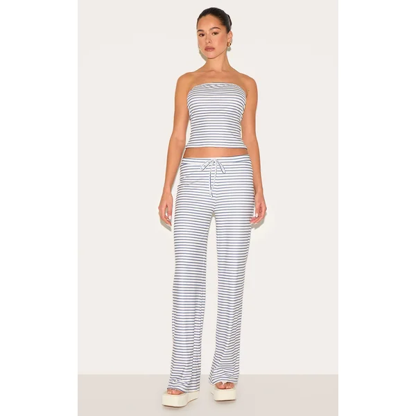 Blue Soft Touch Striped Mid Rise Wide Leg Pants