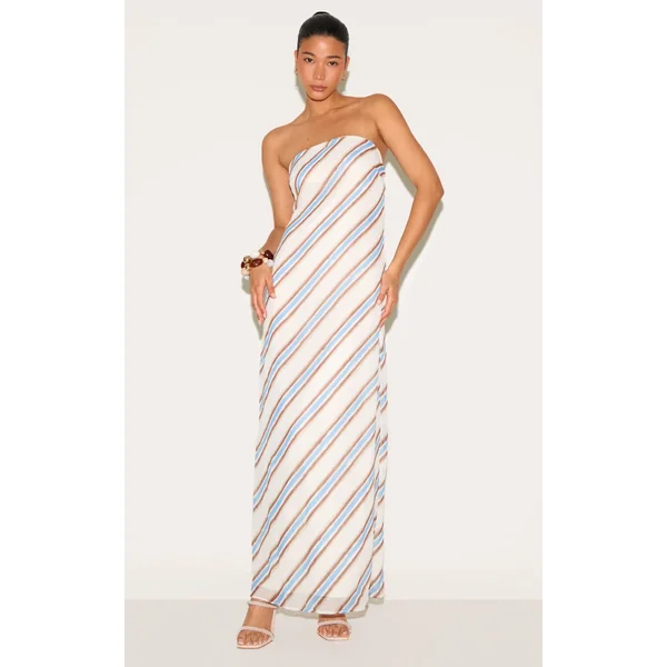 Blue Stripe Bandeau Maxi Dress