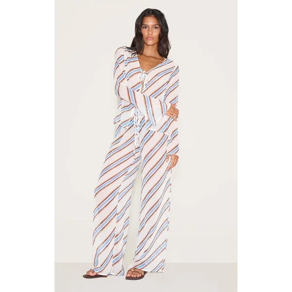 Blue Stripe Drawstring Floaty Pants