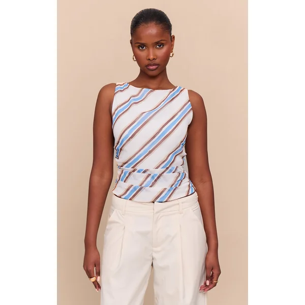 Blue Stripe Ruched Long Top