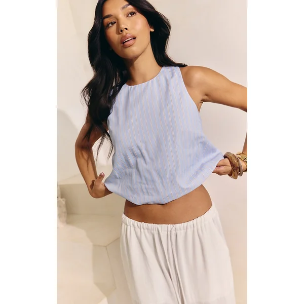 Blue Striped Bubble Hem Top