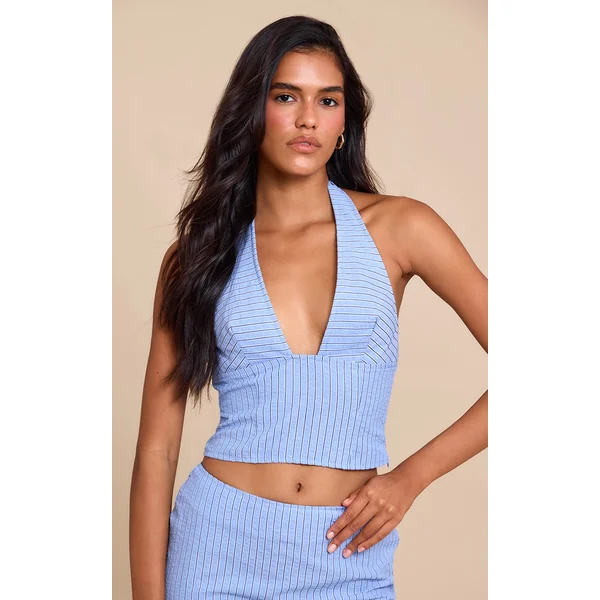 Blue Striped Halterneck Low Back Top
