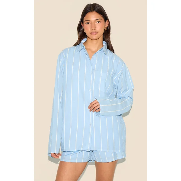 Blue Striped Oversized Long Sleeve Shirt