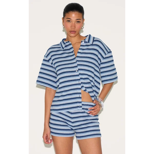 Blue Textured Stripe Shirt