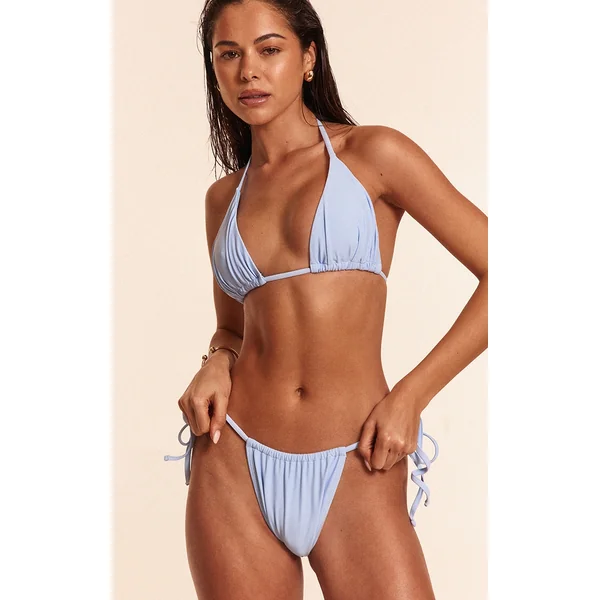 Blue Tie Side Ruched Bikini Bottoms