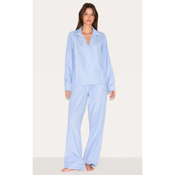 Blue Woven Stripe Long Pj Set