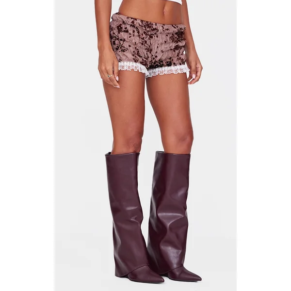 Blush Devore Ruched Frill Hem Bloomers