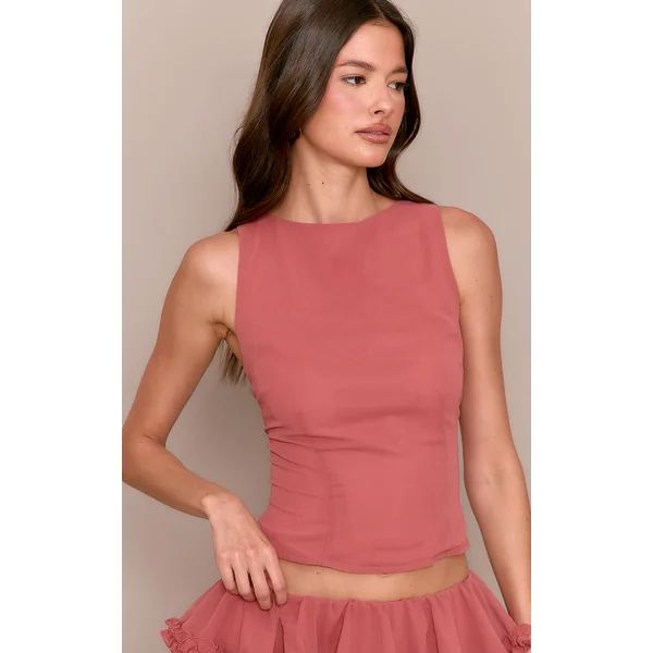 Blush Rose Chiffon Boat Neck Top