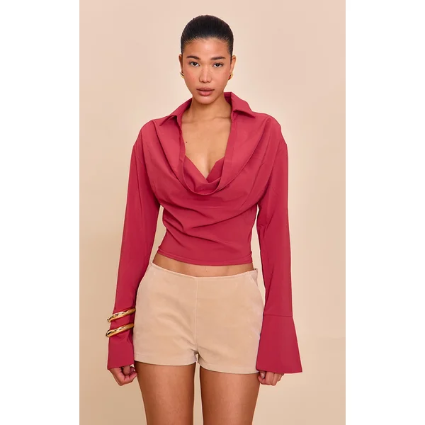 Blush Rose Chiffon Cowl Neck Blouse