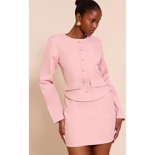 Blush Rose Woven Tailored Button Detail Mini Dress