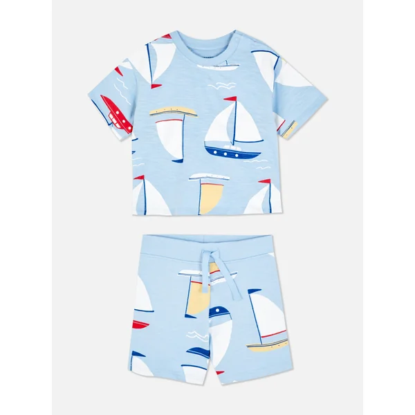 Boat T-Shirt and Shorts Set - Blue