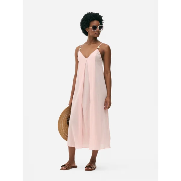 Boho Beaded Maxi Dress - Light Pink
