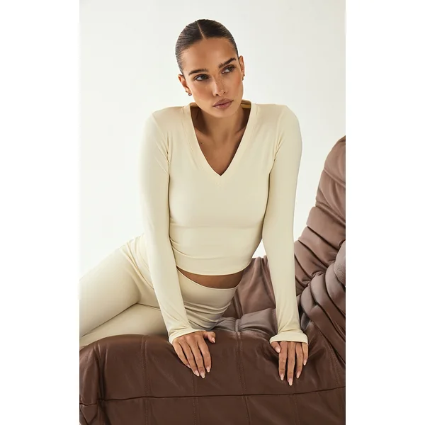 Bone Sculpt V Neck Long Sleeve Top