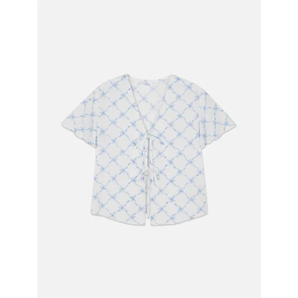 Bow Print Pajama Top - Blue