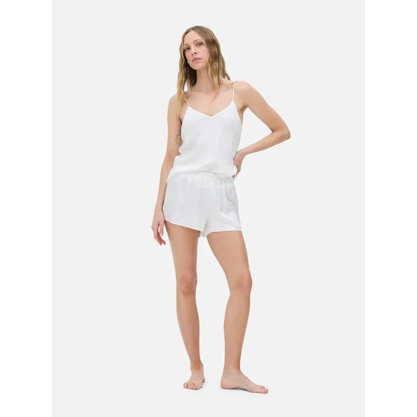 Bow Waist Pajama Shorts - White