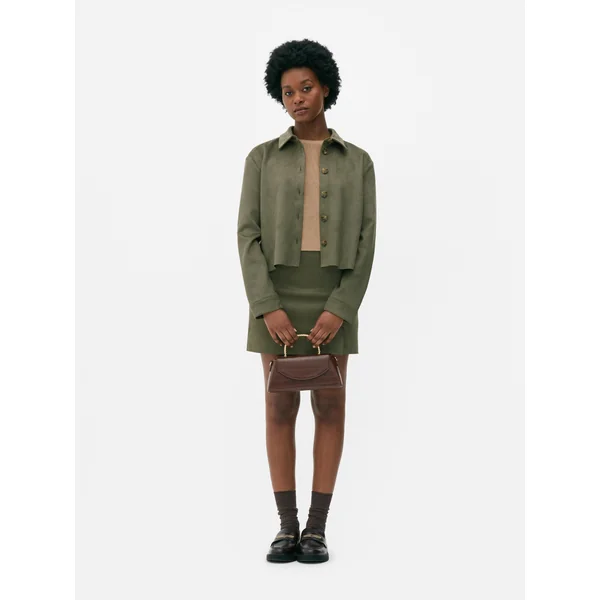 Boxy Faux Suede Shirt - Olive