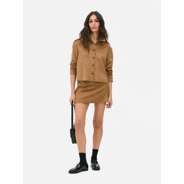Boxy Faux Suede Shirt - Tan