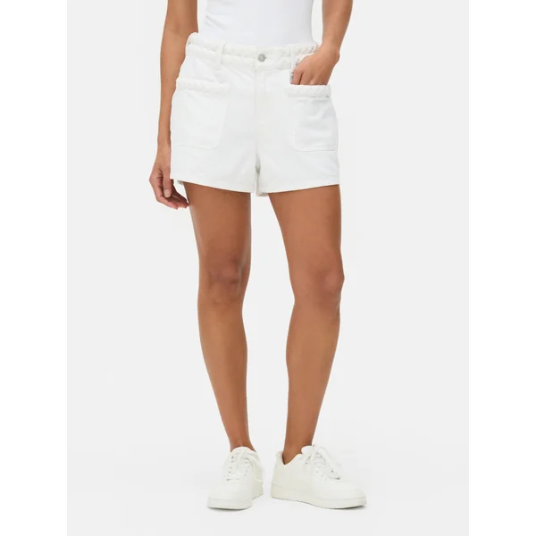 Braid Detail Denim Shorts - White