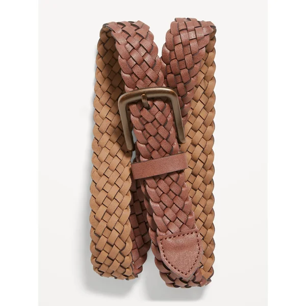 Braided Faux-Leather Belt for Men - Cognac Brown