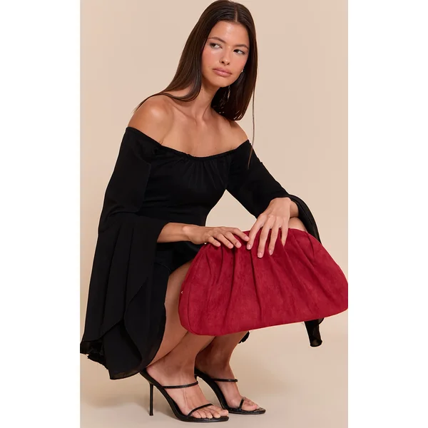 Bright Red Oversized Ruched Clutch