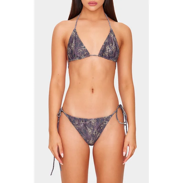 Brown Animal Printed Tie Side Bikini Bottoms
