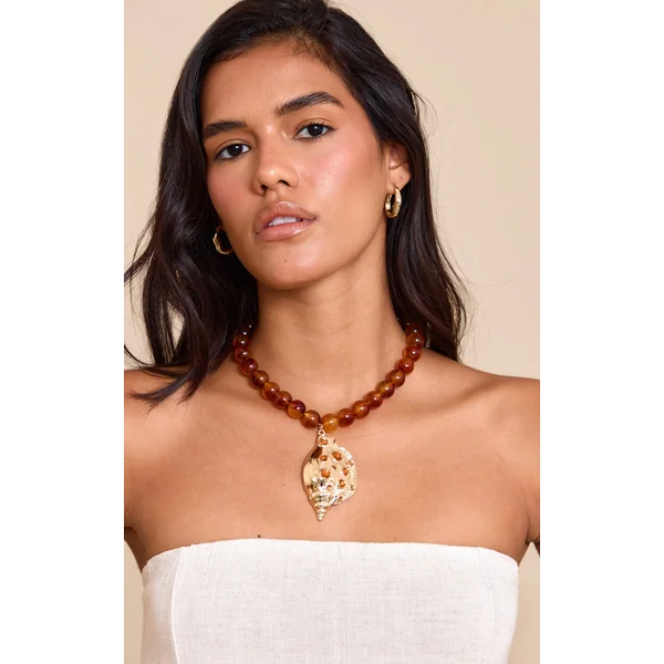 Brown Beaded Abstract Statement Necklace