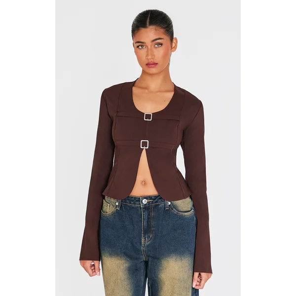 Brown Bengaline Buckle Fitted Shirt