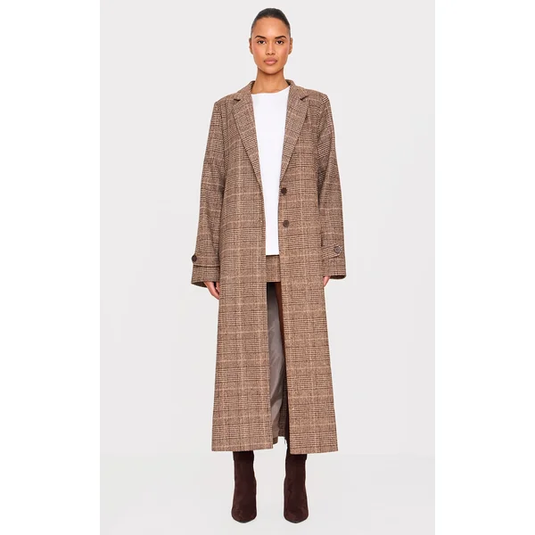 Brown Check Oversized Trench Coat