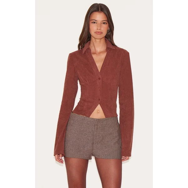 Brown Corduroy Fitted Shirt