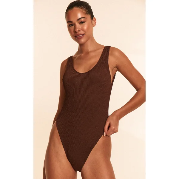 Brown Crinkle Scoop Back Swimsuit