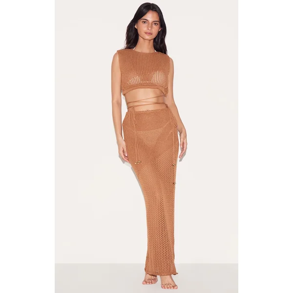Brown Crochet Maxi Beach Skirt