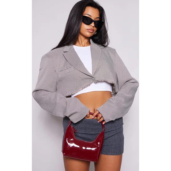 Brown Cropped Distressed Raw Hem Blazer