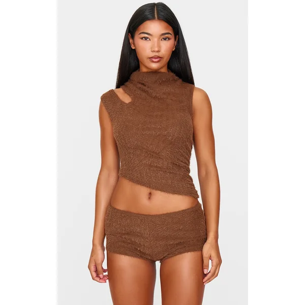 Brown Faux Fur Textured Romper