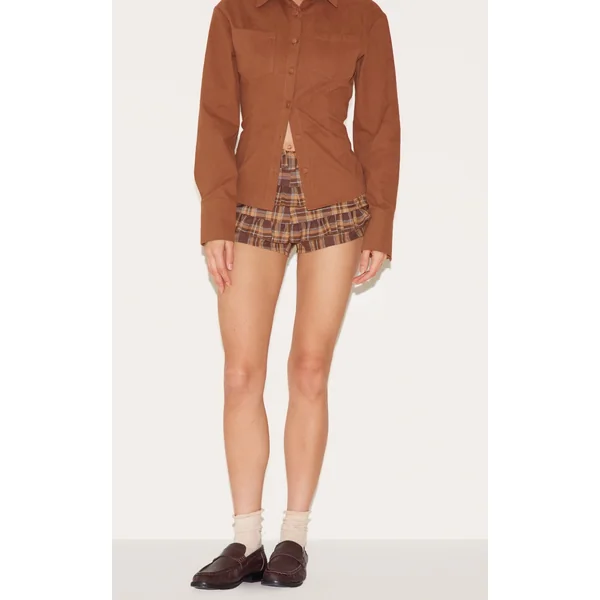 Brown Gingham Woven Frill Bloomer Shorts