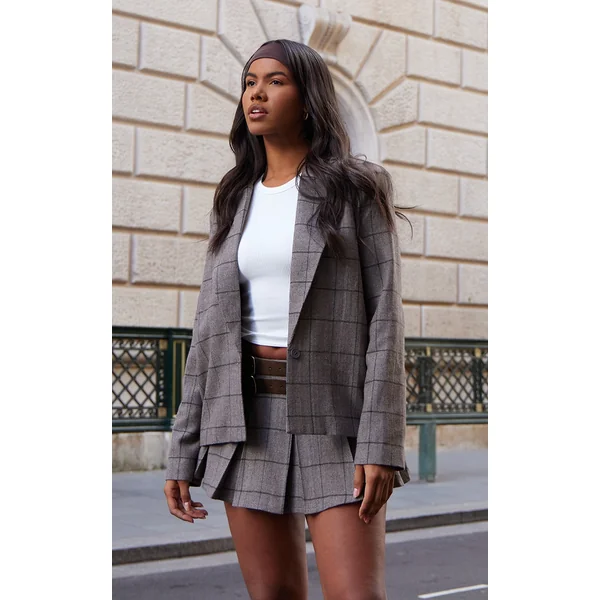 Brown Herringbone Oversized Blazer