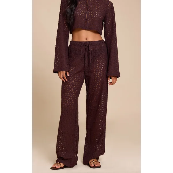 Brown Lace Straight Leg Pant