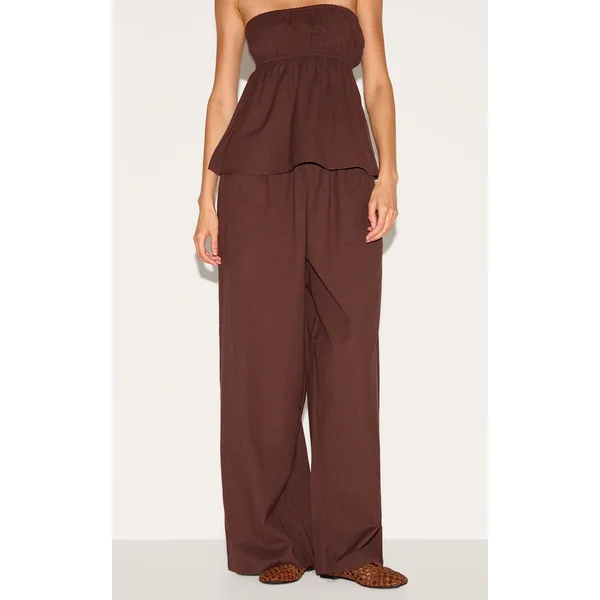 Brown Linen Look Floaty Wide Leg Pants