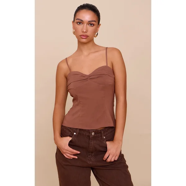 Brown Matte Satin Bust Detail Cami